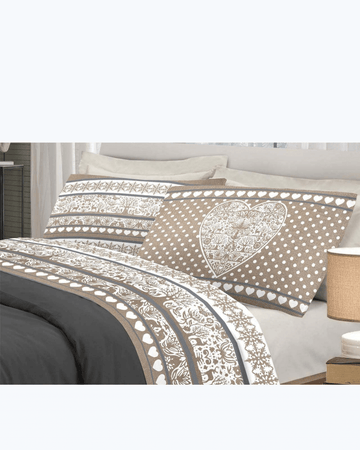 Set Lenzuola Letto in Cotone Made in Italy - Completo Letto Stile Tirolese Beige